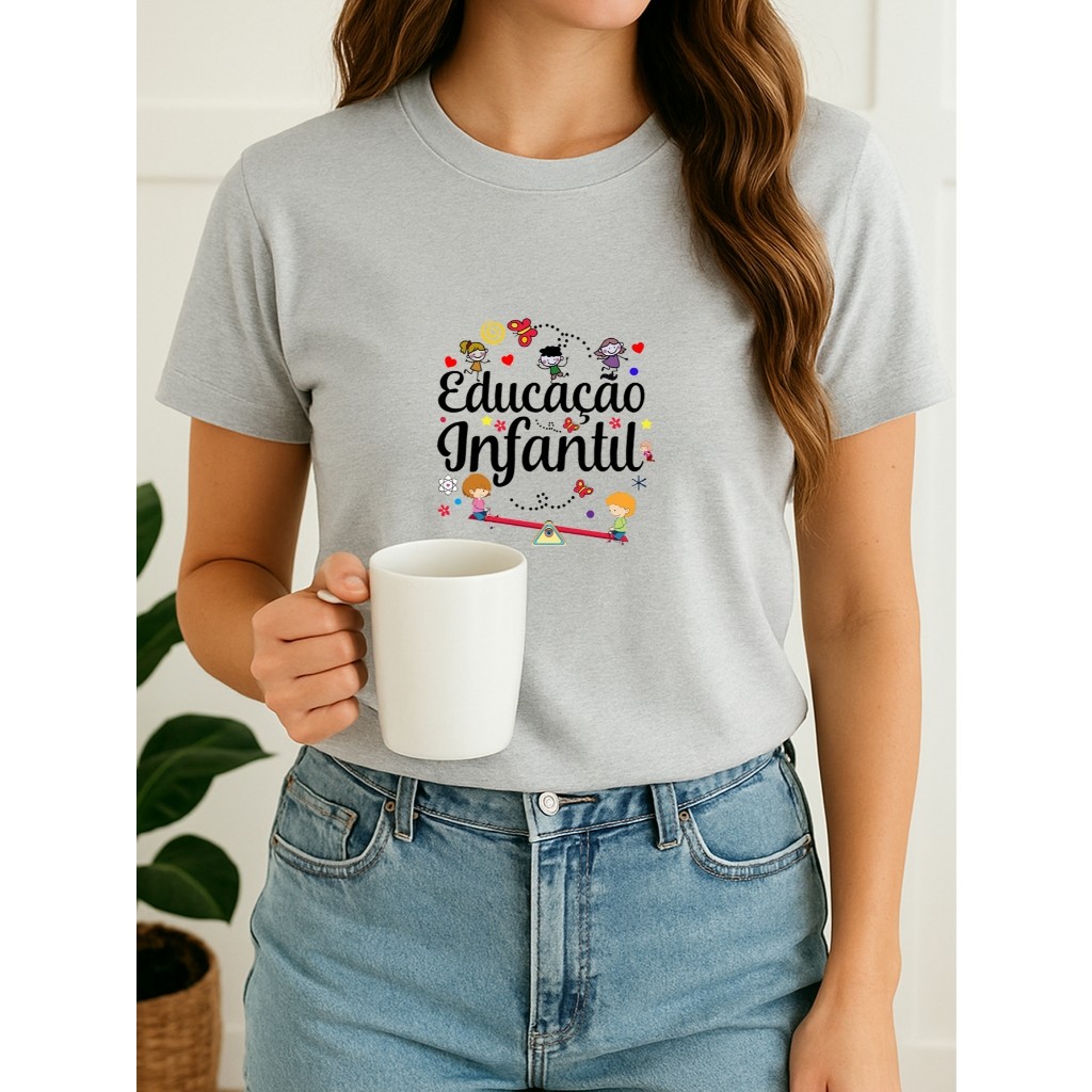 Camiseta Feminina 100% Algodão Educação Infantil Colorida Fofa Professora Escola Pedagogia Premium