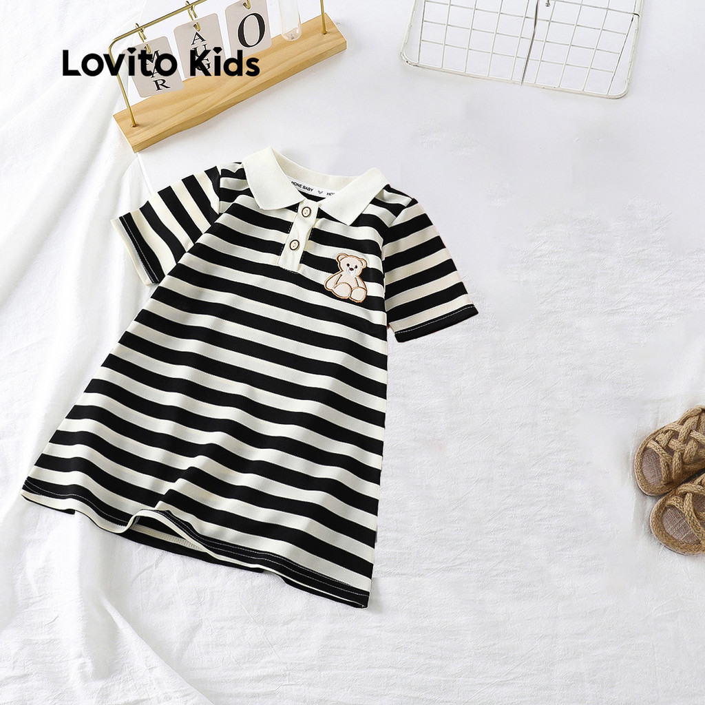 Detalhes do Lovito Kids Vestido Fofo com Blocos de Cores Primavera/verão Vestido Preto e Branco para menina LNL115184