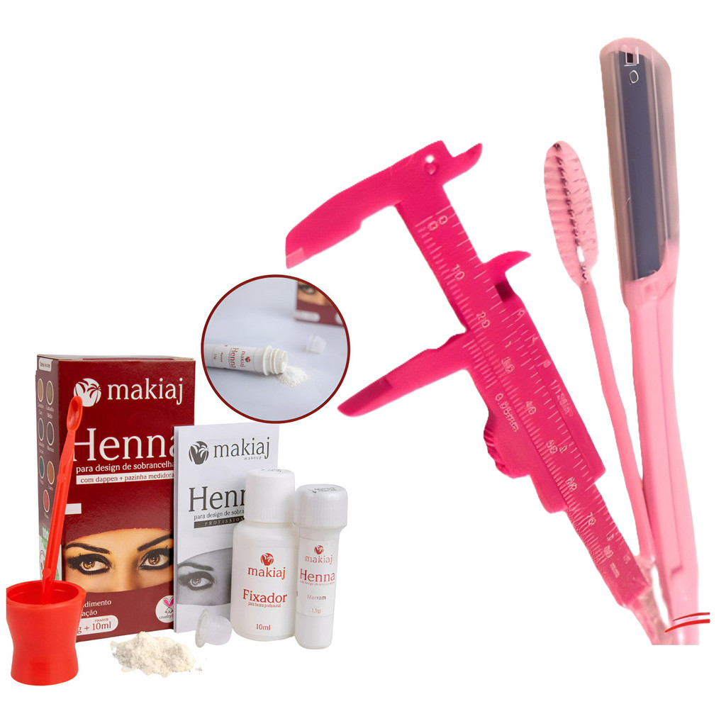 Kit de beleza para sobrancelhas 1 KIT HENNA Makiaj e 1 KIT PAQUÍMETRO em Oferta na Shopee