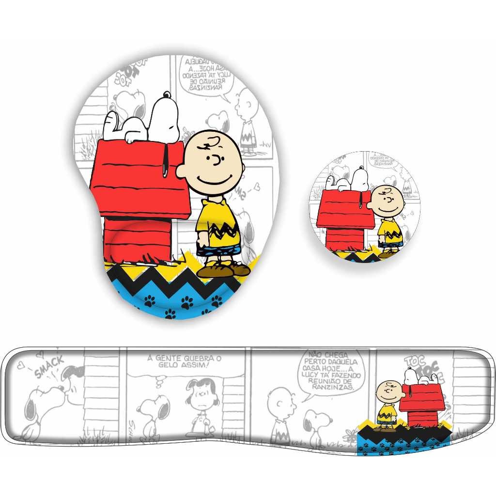 KIT SNOOPY CHARLIE MOUSE PAD + APOIO DE TECLADO COM PORTA COPOS
