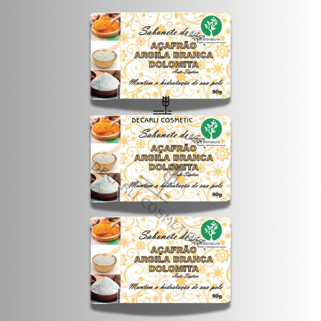 3 UN Sabonete Barra de Açafrão e Dolomita 90g  Bionature
