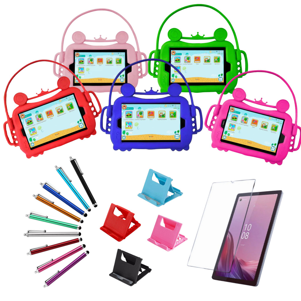 Kit Completo para Tablet Lenovo M9: Capa Silicone Sapo, Película de Vidro, Suporte Celular e Caneta Touch