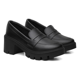 Mocassim Oxford Unissex Preto Dia A Dia Salto Bloco 34 Ao 44