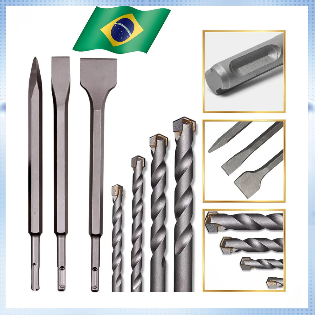 7 Peças Kit Sds Plus Brocas Para Concreto Ponteiro E Talhadeiras 6mm 8mm 10mm 12mm Rompedor em Oferta na Shopee