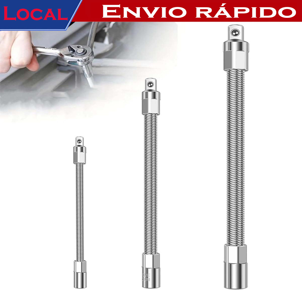 Extensão de broca flexível 3 peças 1/4" 3/8" 1/2" – Extensor Universal, Eixo Sextavado, para Locais de Difícil Acesso