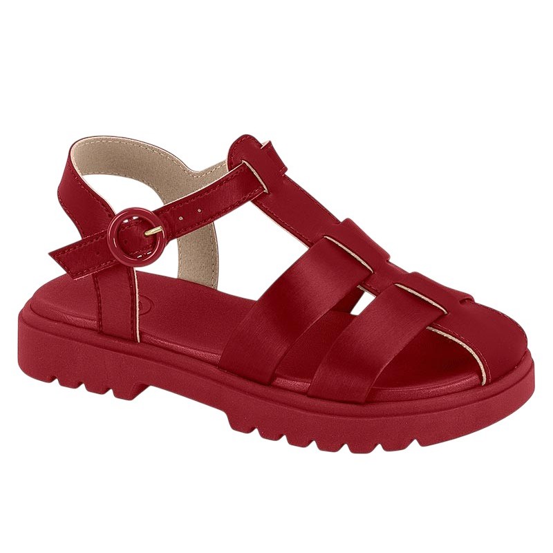Sandalia Infantil Meninas Molekinha Com Fivela E Tiras Largas Vermelho
