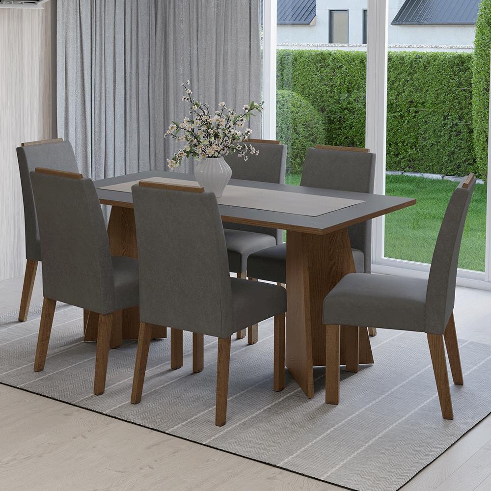 Conjunto Sala de Jantar Tampo de Madeira 6 Cadeiras Rustic/Cinza/Silver Soho Madesa em Oferta na Shopee