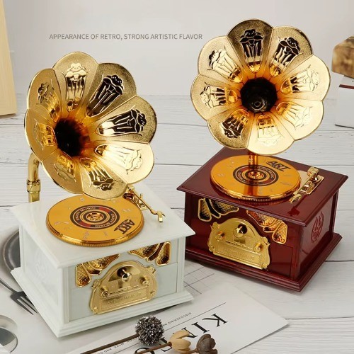 Caixa De Música De Gaveta De Gramofone Vintage, Decoração De Casa, Caixa De Joias, Caixa De Música De Carrossel De Mão em Oferta na Shopee