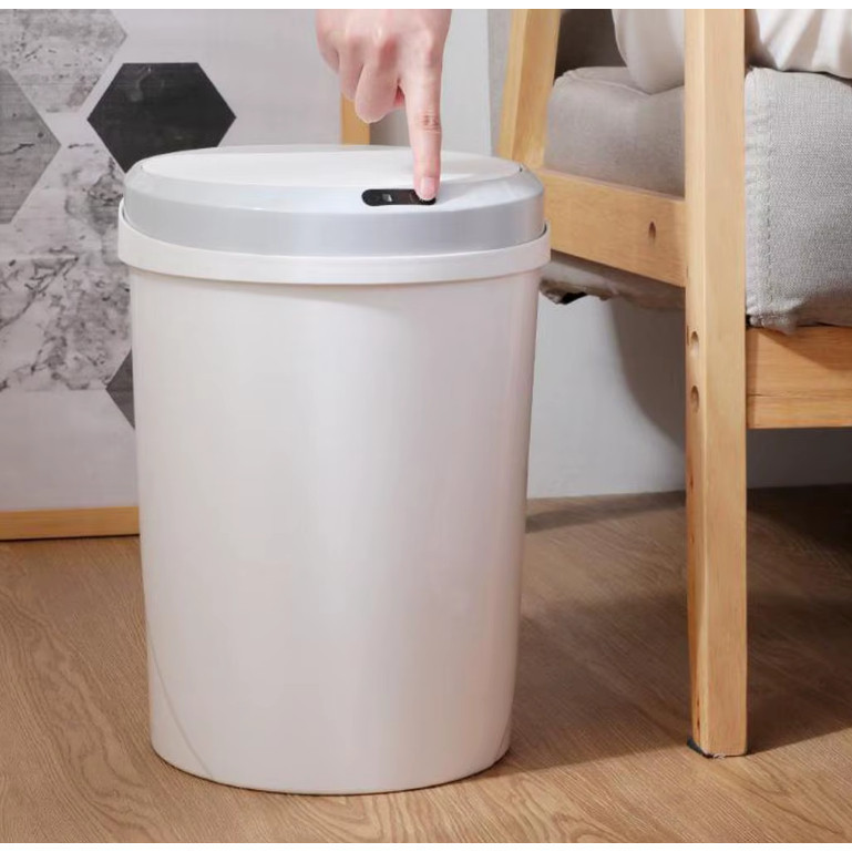 Lixeira Automática USB Recarregável, Branca e Cinza, com Sensor para Cozinha e Banheiro.Lixeira