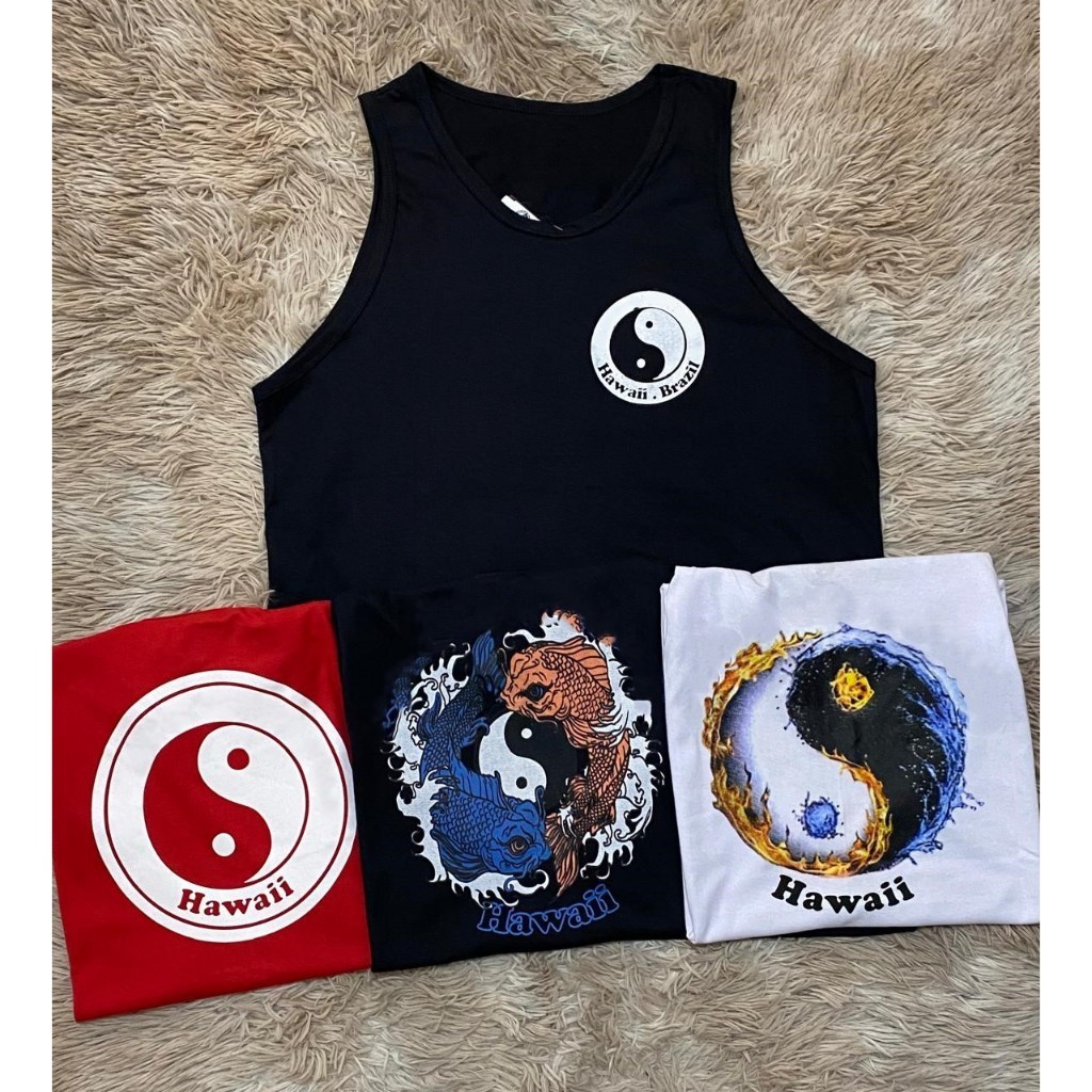 kit 3 Camiseta Regata Símbolo Yin Yang Algodão