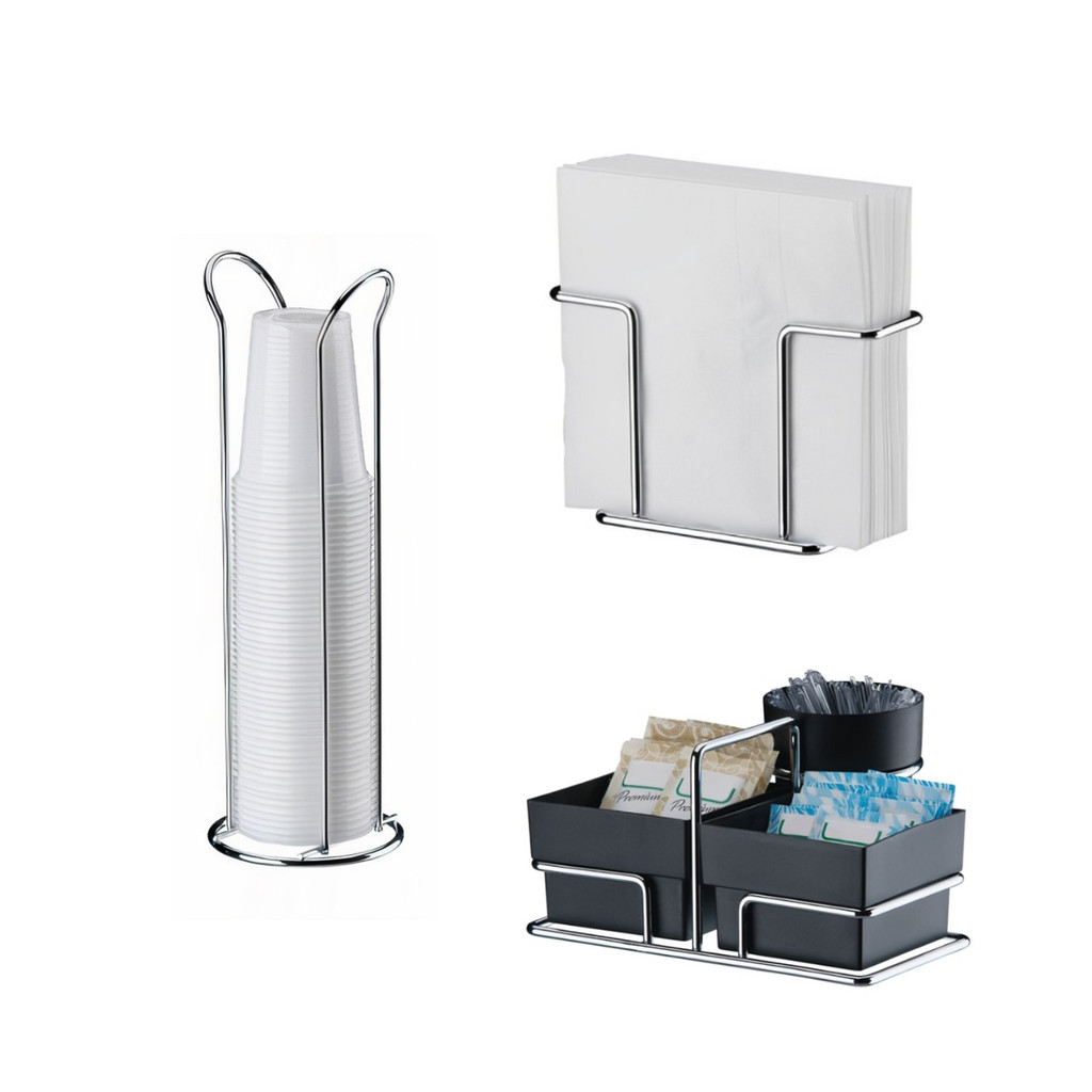 Kit mesa organização 3 peças preto Future porta copos descartaveis suporte guardanapo sache açucar adoçante mexedor