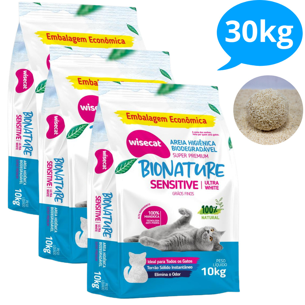 Kit 3 Areia Sanitária De Mandioca Grãos Finos Para Gatos Biodegradável Wisecat 30kg em Oferta na Shopee
