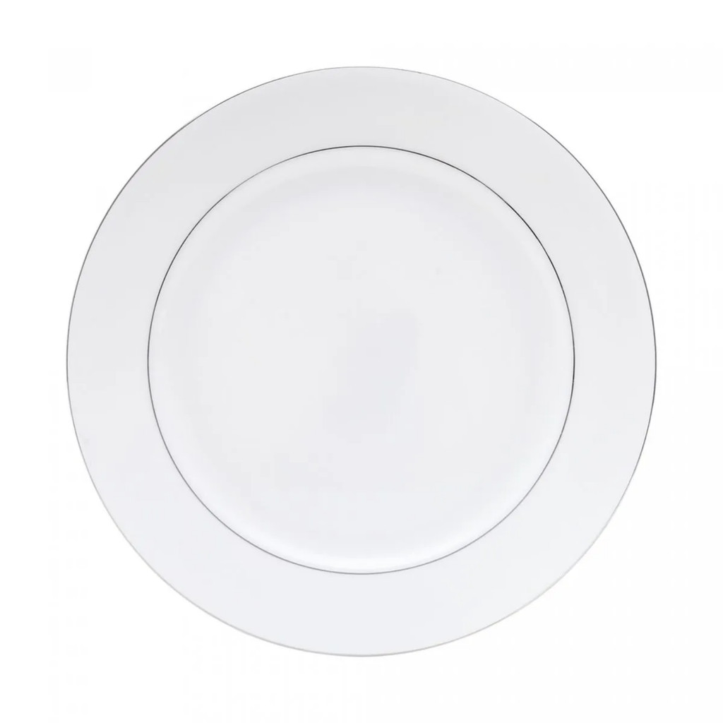 Prato Raso Jantar Refeição 27cm Monâco Porcelana Borda Prateada Branco Wolff Luxo