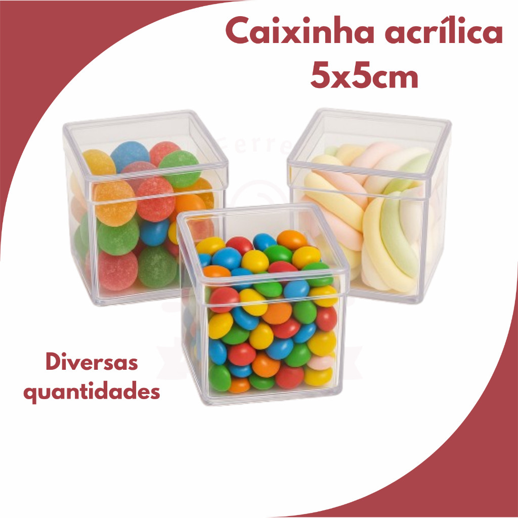 KIT 10/20/30/40/50 Caixinhas Acrílicas 5x5 cm Transparente - Aniversário Lembrancinha Festa