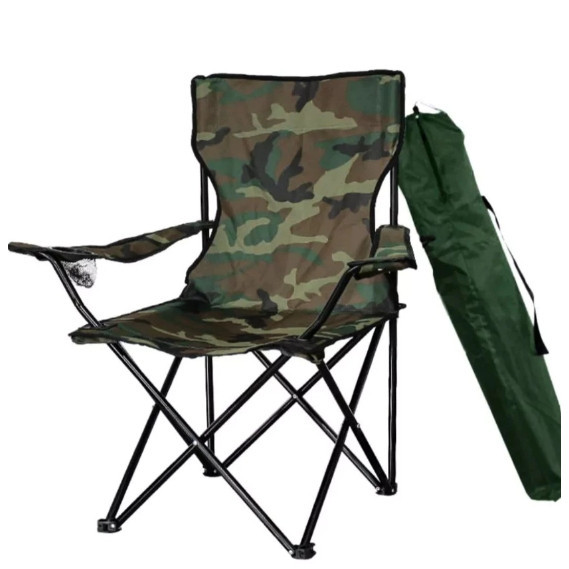 Cadeira Dobrável Aço Inox Com Porta Copos Pesca Praia Acampamento Camping Com Bolsa A