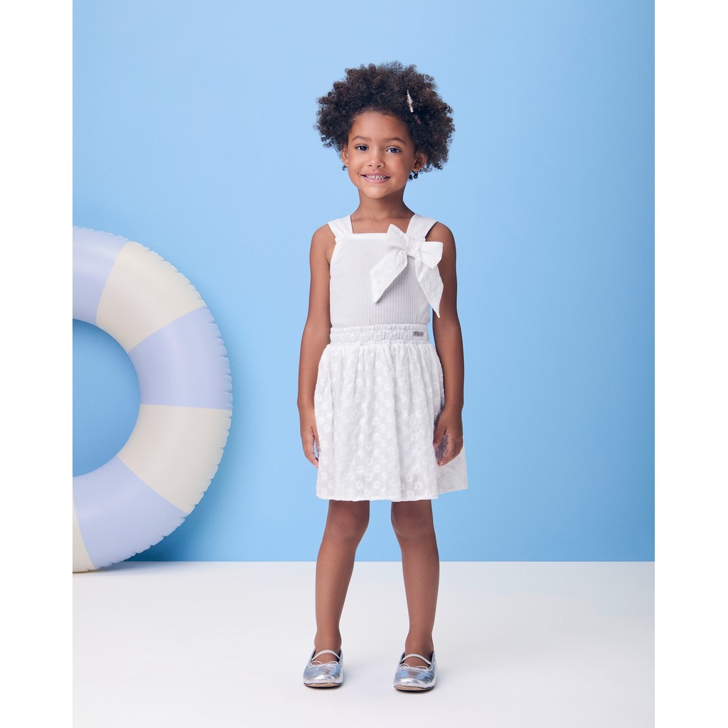 Conjunto Momi Infantil Menina Branco Saia Laise 2 ao 8