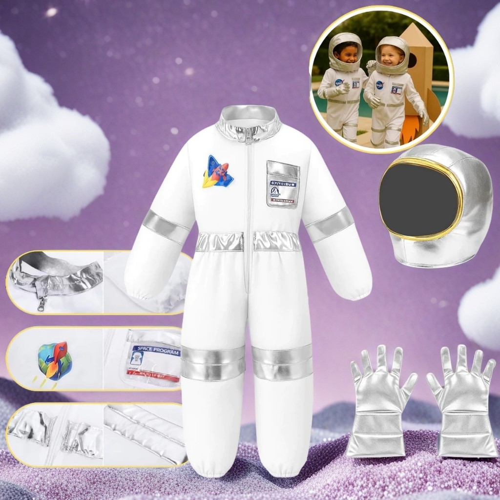 Fantasia de Festa COSPLAY Astronauta Completa Infantil Unissex Com Capacete
