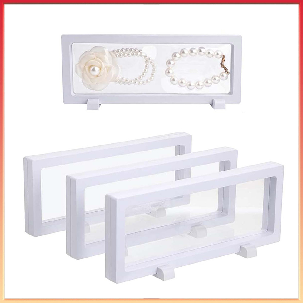 3 Peças Expositor de Armação Flutuante 3D Branco 23x9cm – Fácil montagem, filme flexível, mostra objetos de 330°