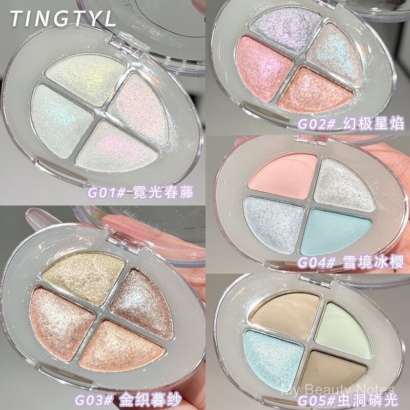 Sombra de Olhos TINGTYL Quad com Pó Iluminador Polarizado e Glitter Metálico Camaleão Transparente e Iluminador QRBN em Oferta na Shopee