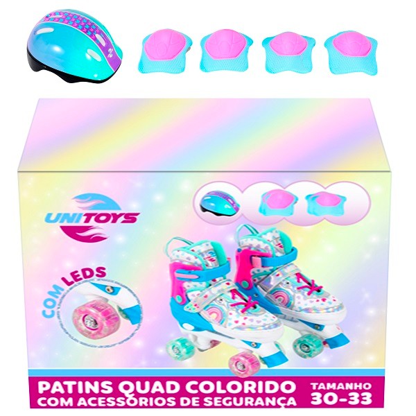 Patins Quad Ajustavel KIT Proteçao Colorido Unitoys 30-33