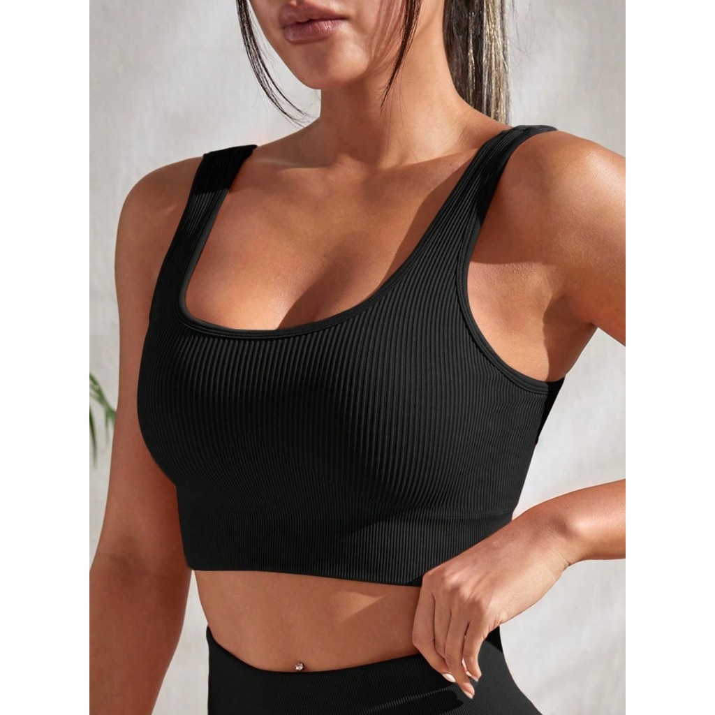 Top Academia Fitness Feminino Em Malha Canelada em Oferta na Shopee