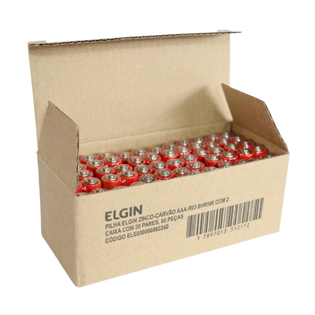 60 Pilhas Zinco Carvão Aaa Palito Comum Caixa Elgin