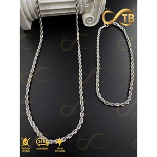 TB Moda Kit Corrente Pulseira Trançada Baiana em Aço Inoxi Banhado Prata 925 Masculina/Feminina em Oferta na Shopee
