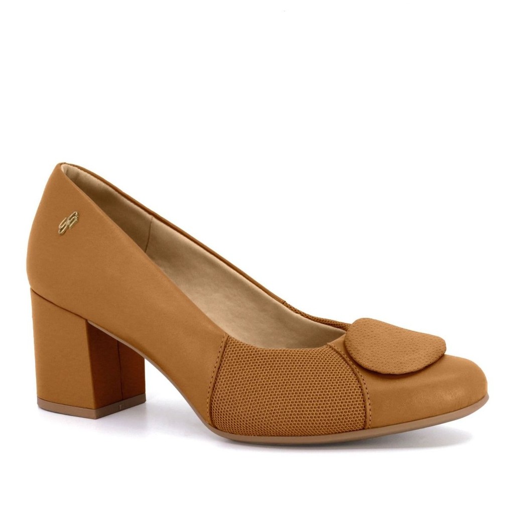 Scarpin Feminino Usaflex Salto Bloco Couro Joanetes AL3902