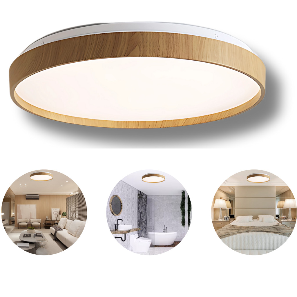 Plafon Luminária Space Madeira 30W 38cm Redondo Sobrepor Efeito Estrelado Led 3 Cores de Luz em 1 em Oferta na Shopee