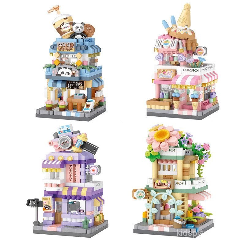 350-410 Peças Conjunto de Blocos de Construção Vista da Cidade DIY Sorveteria Cafeteria Loja de Flores Brinquedo de Cons
