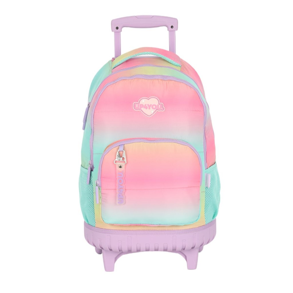 Mochila Rodinhas Grande Infantil Matelassê Metalizado Rosa Lovers Up4you 360º Luxcel 