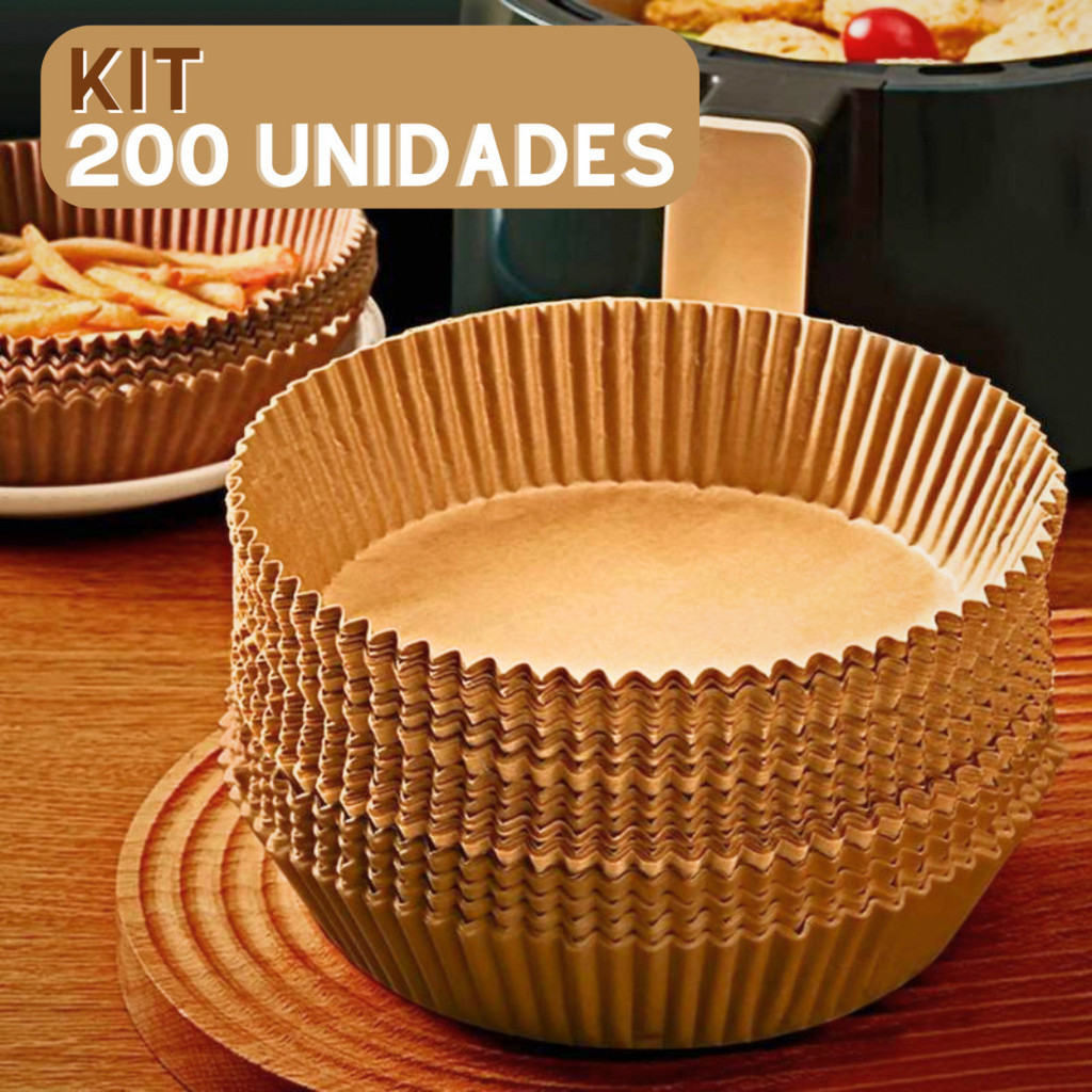 KIT 200 UNIDADES Forma de Papel Manteiga Para Air Fryer / Sem Sujeiras na Cozinha PANDA GIGANTE STORE BR