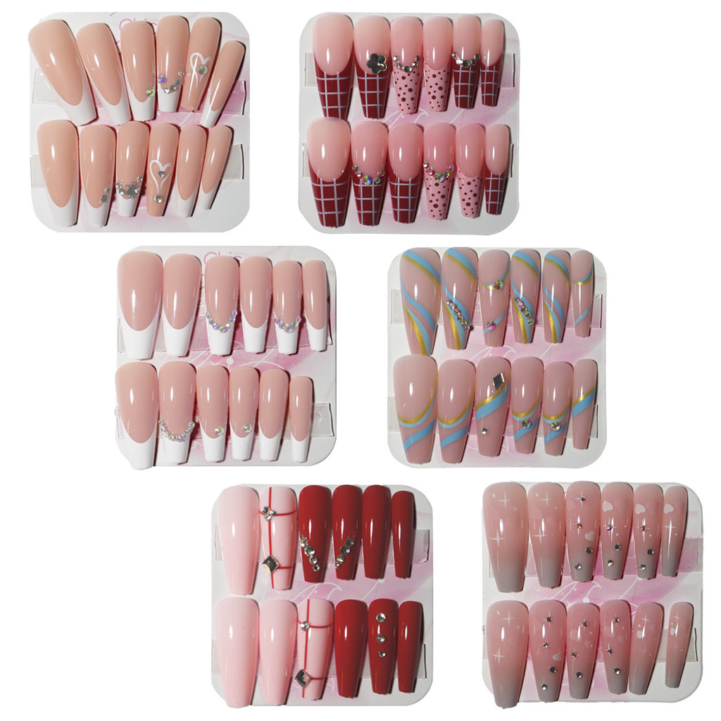 4cx Unha Postica Decorada Longa Bailarina Strass Francesinha