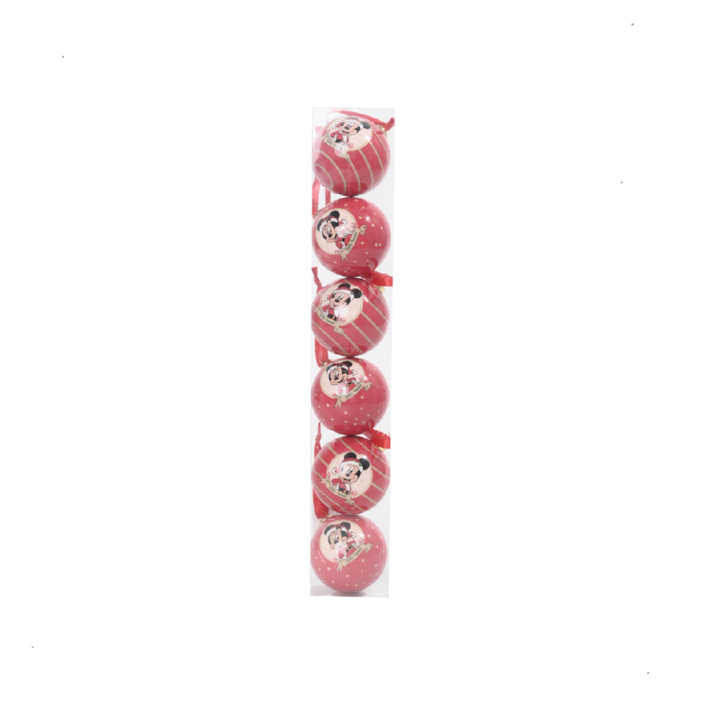 Kit Com 6 bolas de natal mickey e minnie listrada vermelha para arvore 6cm