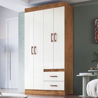 Guarda-roupa 30204 4 Portas 2 Gavetas e 2 Prateleiras Rosário Off White/Nogueira em Oferta na Shopee