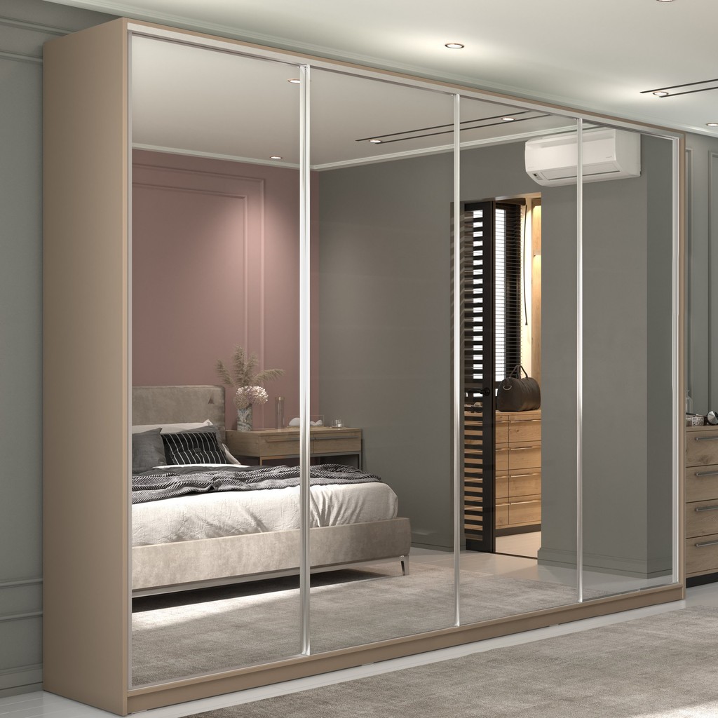 Guarda Roupa Casal 100% MDF BP com 4 Portas Espelhos Zermatt Bege em Oferta na Shopee