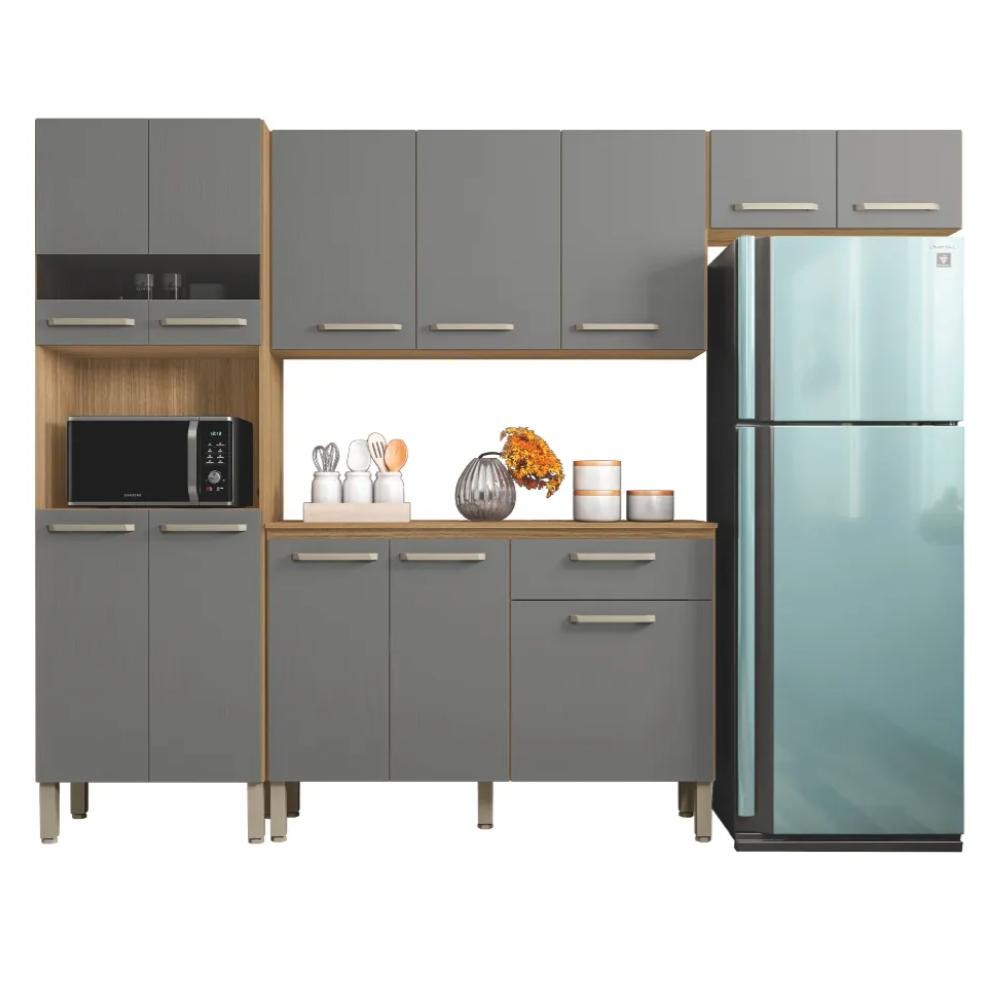 Armário de Cozinha Completa Com Balcão 12 Portas 1 Gaveta 2,50m Versalhes Freijó / Grafite Kit's Paraná em Oferta na Shopee