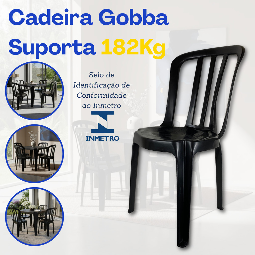 Kit Jogo 4 Cadeiras De Plástico Bistrô Resistente Preta Suporta Até 182kg Bares Varanda Comércio em Oferta na Shopee