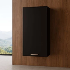 Armario Despensa Suspenso Compacto p/ Cozinha Branco/Preto - com 1 Porta e 3 Prateleiras