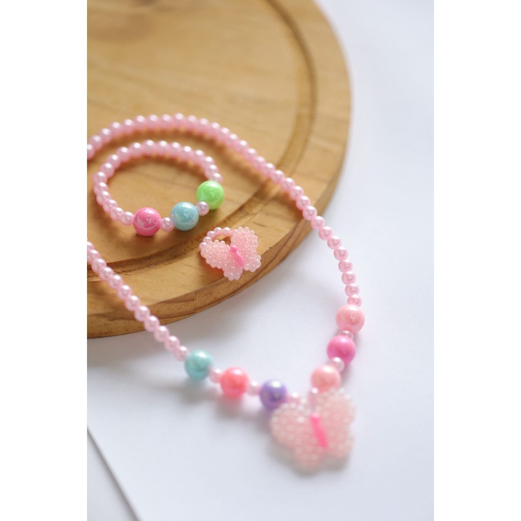 Kit Infantil Colar, Pulseira e Anel borboleta conjuntinho pérola / colar infantil/ pulseira infantil /anel infantil