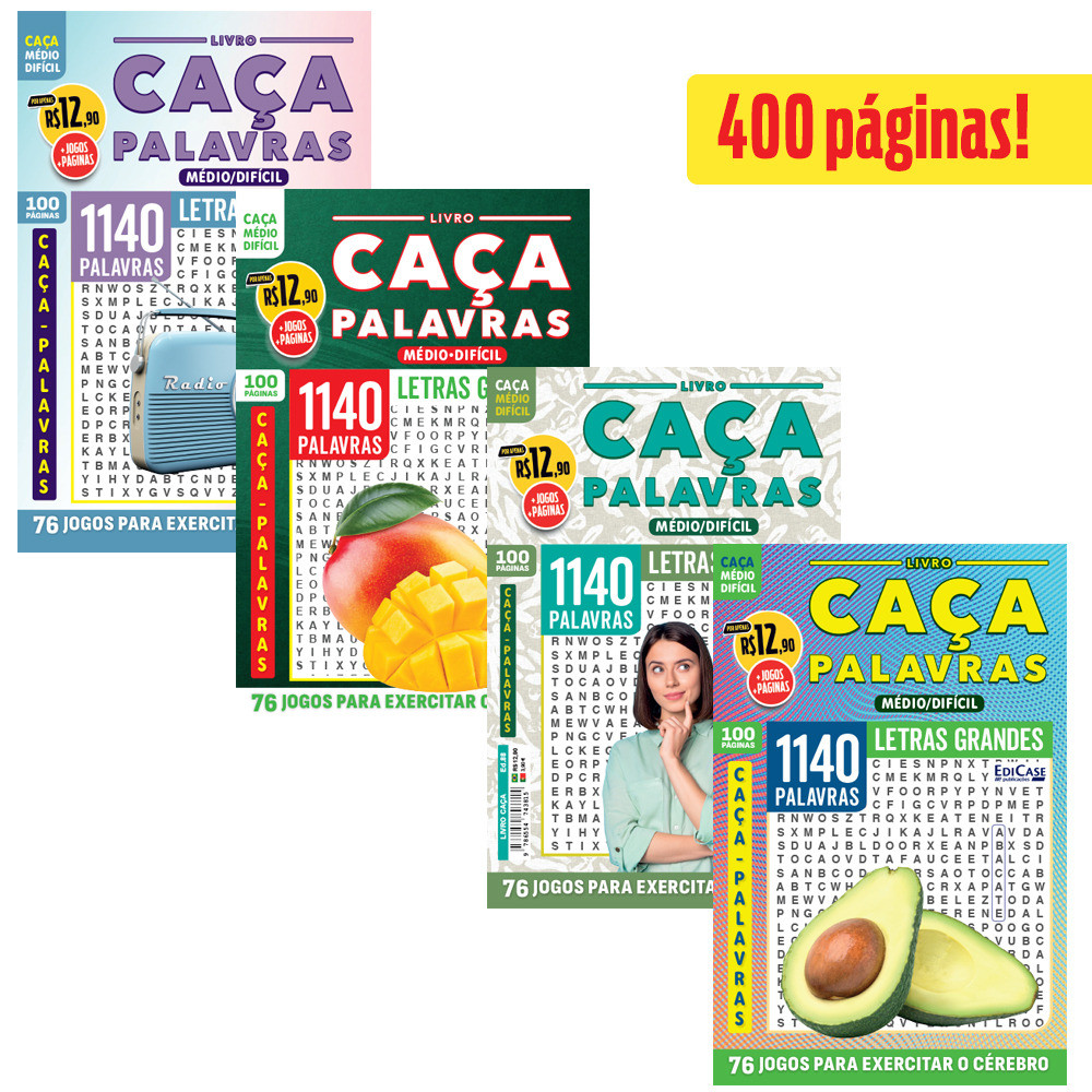 Kit 4 Livros Caça-Palavras ed.02 - Médio/Difícil - 84,88,94 e 99 em Oferta na Shopee