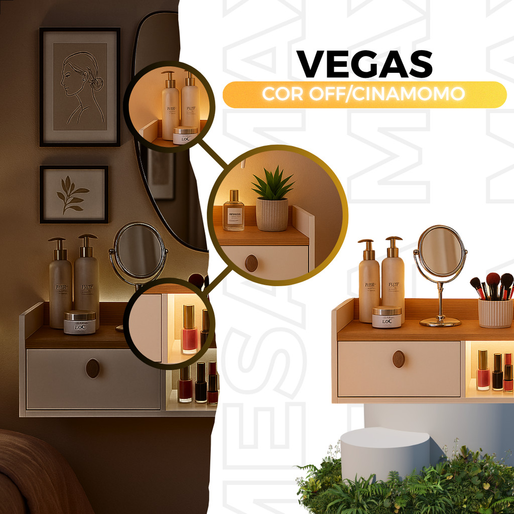 Penteadeira Suspensa Camarim 90cm Maquiagem Make 02 Portas Passa Fio Para Quarto Vegas — imagem 2 de 2