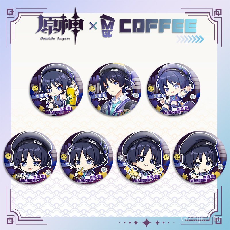 Merchandising de jogos 2D: Broche fofo da colaboração com Wanderer, pingente de broche de novo personagem de Genshin Imp