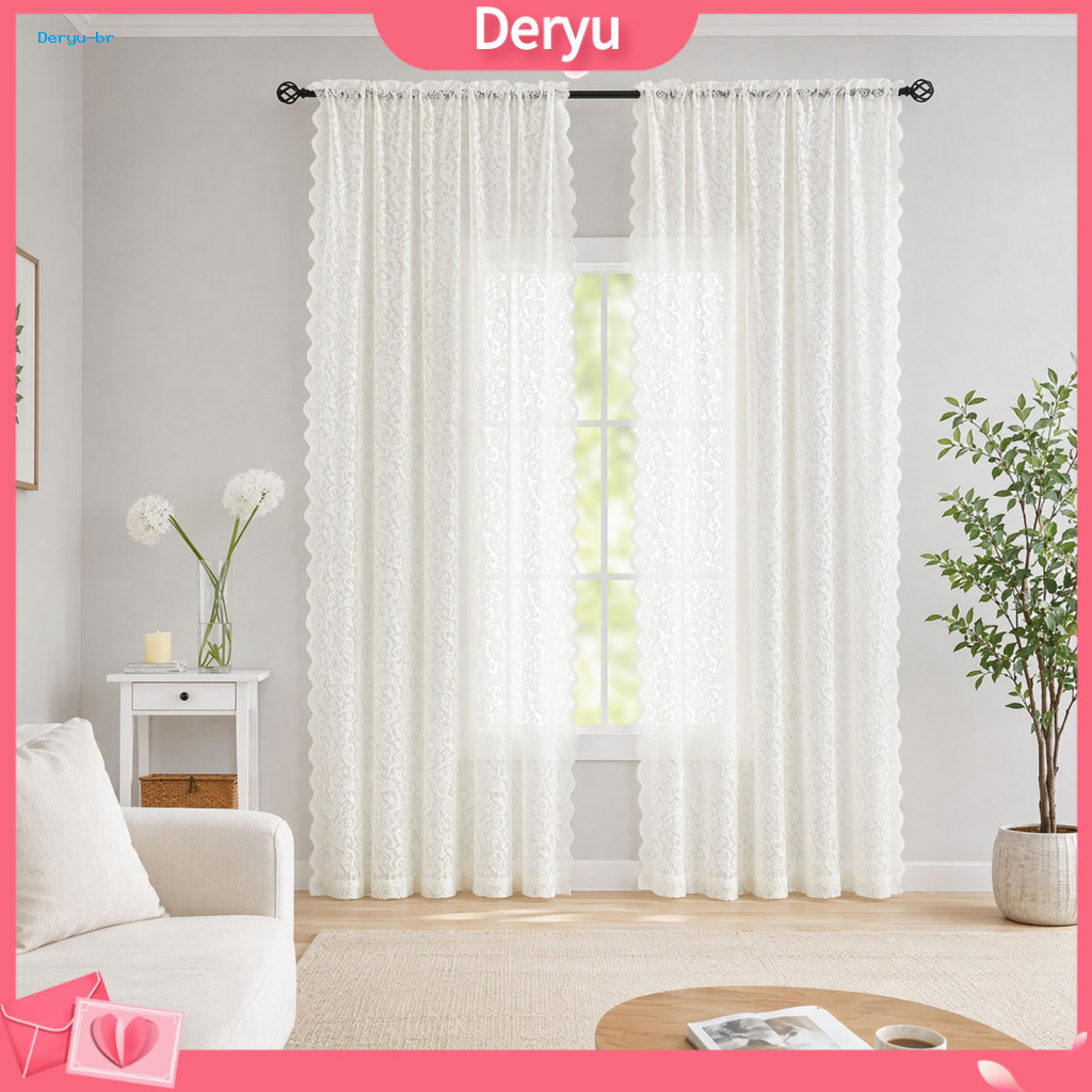 Rod Pocket Curtain Vintage Floral Sheer Lace Panel with Light Filtering Window Drapes for Room Bedroom Closet – Elegan