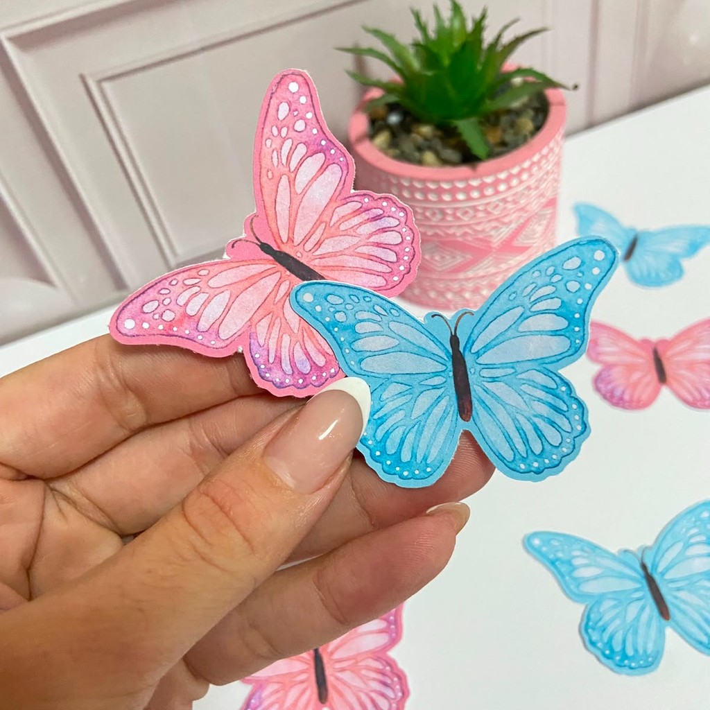 Aplique 5 cm Borboleta Rosa Azul Jardim Encantado  - Lembrancinha - Tubete - Aniversário Mesversario - Festa