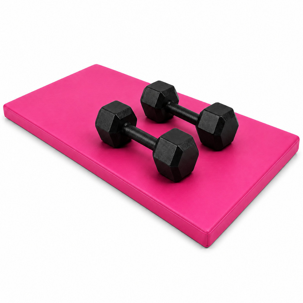 Desconto -Oferta Kit Par Halter Sextavado 5kg + Colchonete Academia Rosa | Musculação e Exercícios em Casa | Resistente