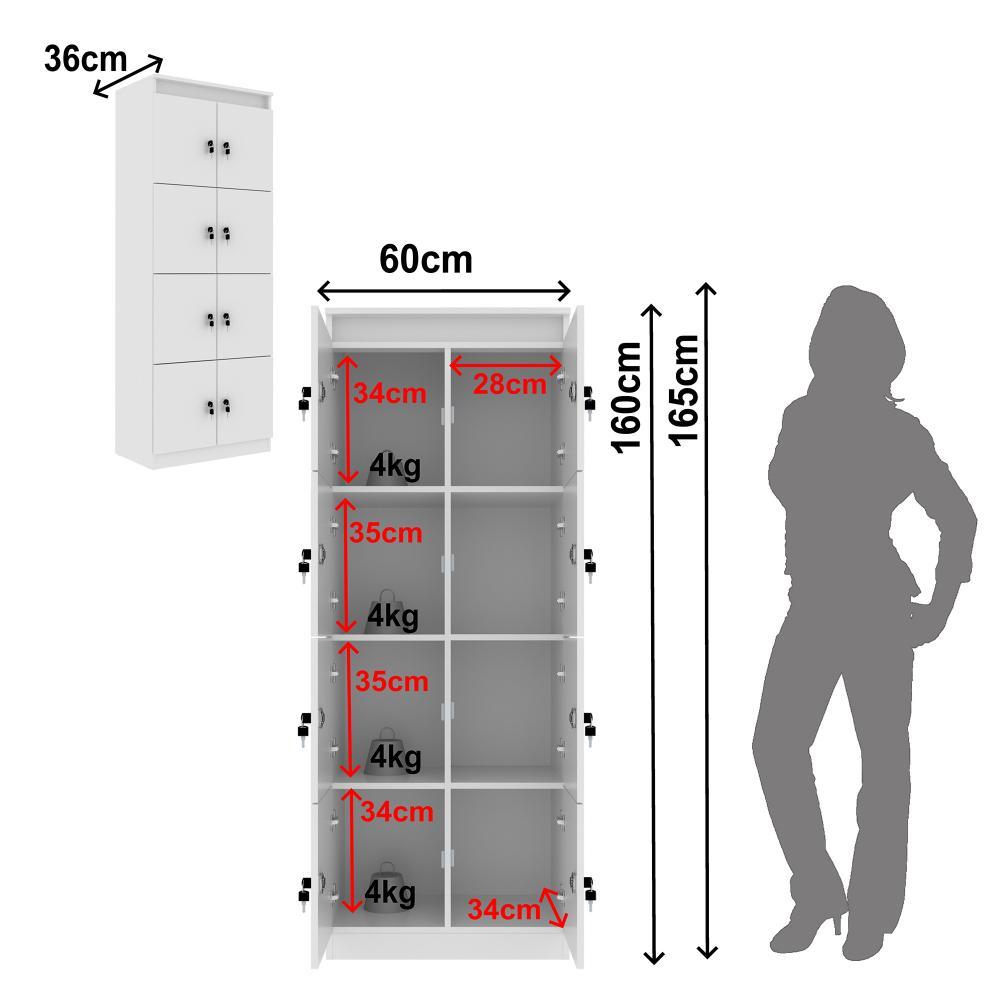 Armário Locker Guarda Volume 8 Portas com Chave 60x160cm Branco ME4202 - Tecnomobili — imagem 2 de 2
