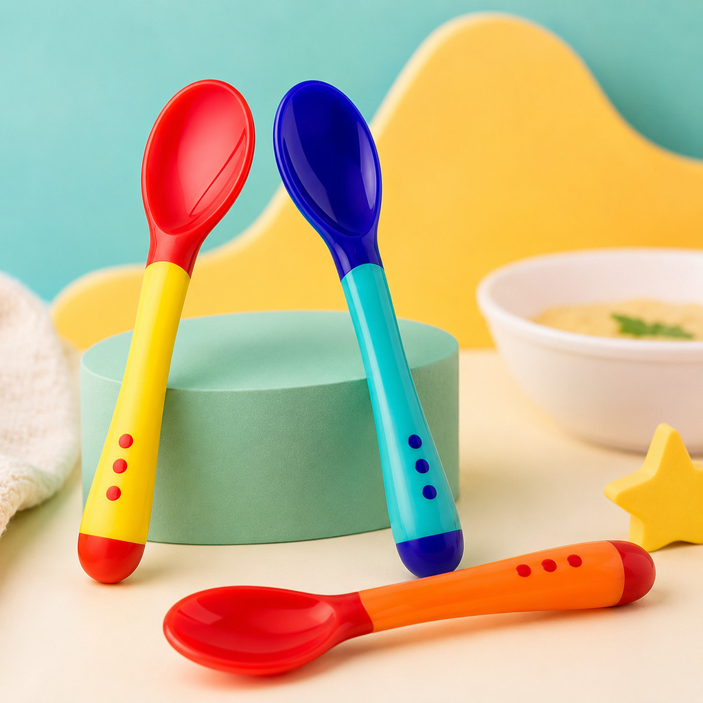 Kit 3 Colher Silicone Bebê Muda Cor Conforme Temperatura Alimento