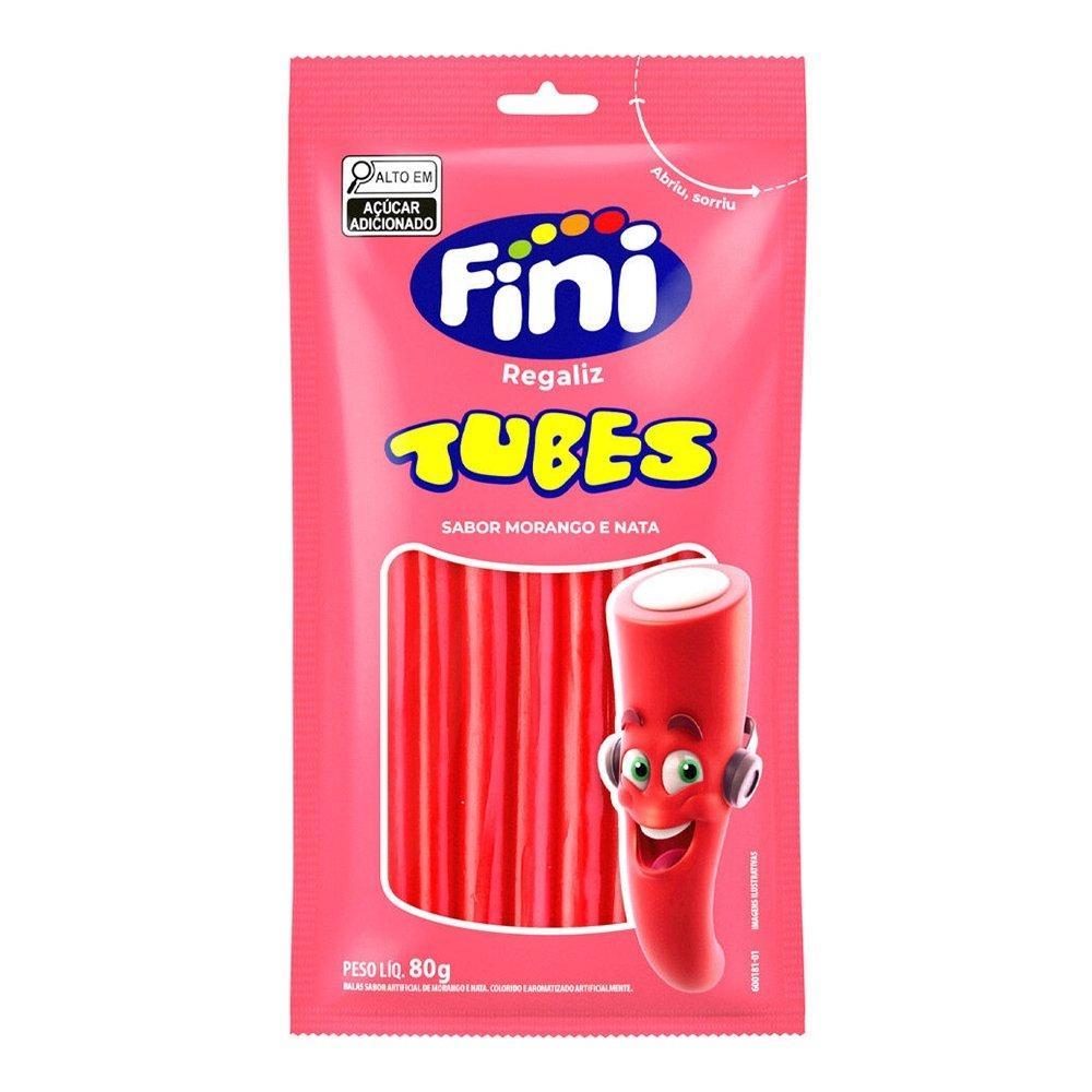 Bala Fini Regaliz Tubes Morango 80g Embalagem com 12 Unidades