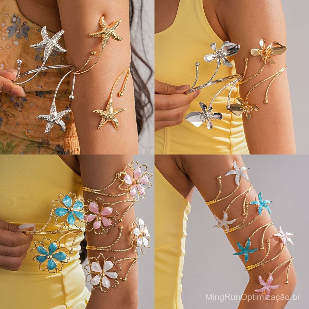 Pulseira floral estilo resort com detalhes em óleo, a mais vendida, anel de braço de verão estilo resort, joias feminina
